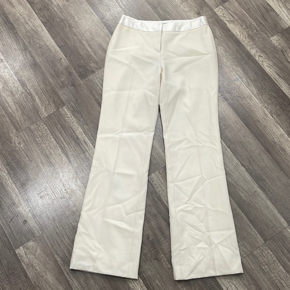 J Crew Creme Wool Satin dress pants white Low Fit Straight leg